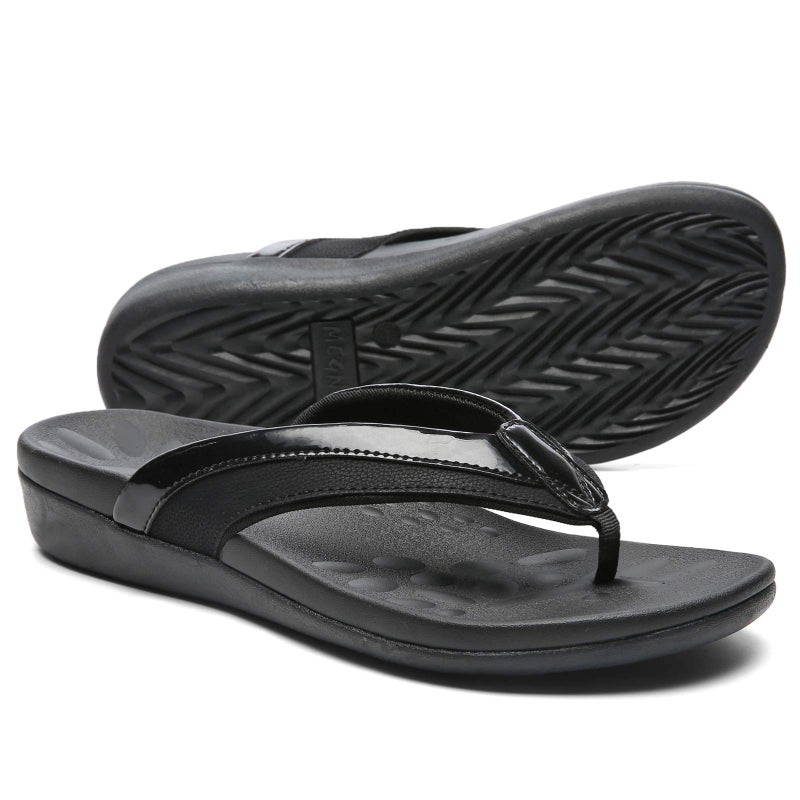 MEGNYA Ladies Orthopedic Flip Flops for Diabetic, Fancy Plantar Fasciitis Foam Sandals for Flat Feet, Comfort Walking Thong Slippers with High Arch Support black size 7 - Image 1